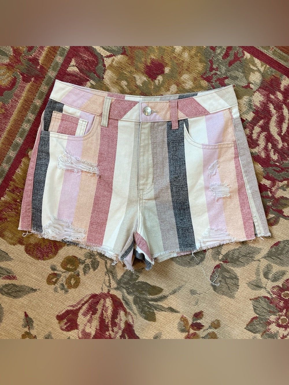 Forever 21 Striped Pastel Distressed Women’s Denim Shorts
